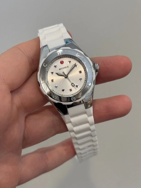 Michele Tahitian Jelly Bean Watch White Steel Silicone Box & Card MW12P000001